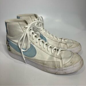 Nike mid blazer ‘77 sneakers white canvas blue indigo embroidery women size 10.5
